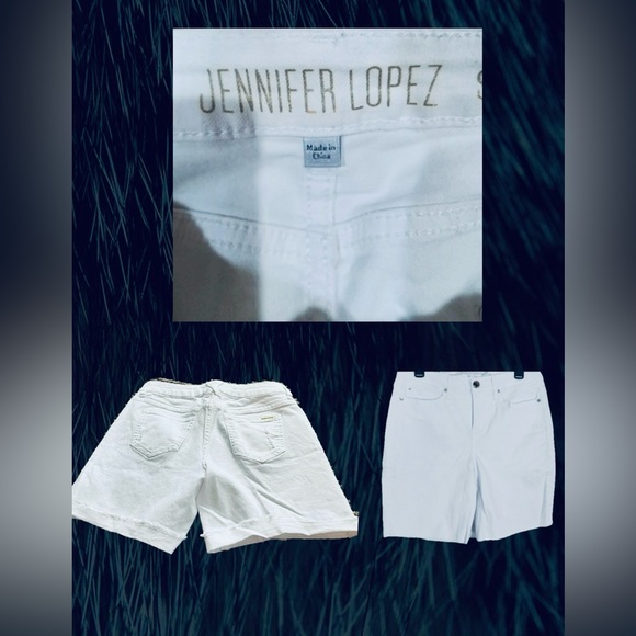 Jennifer Lopez White Jean Bermuda Frayed Hem Shorts - Picture 2 of 3